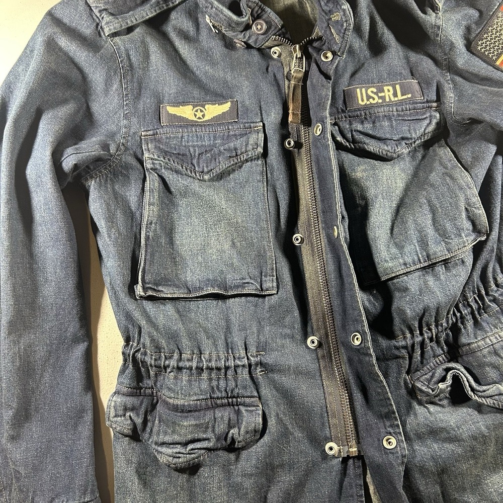 Polo Ralph Lauren Military Denim Field Jacket Hooded US RL Flag Utility Mens M - Picture 6 of 13